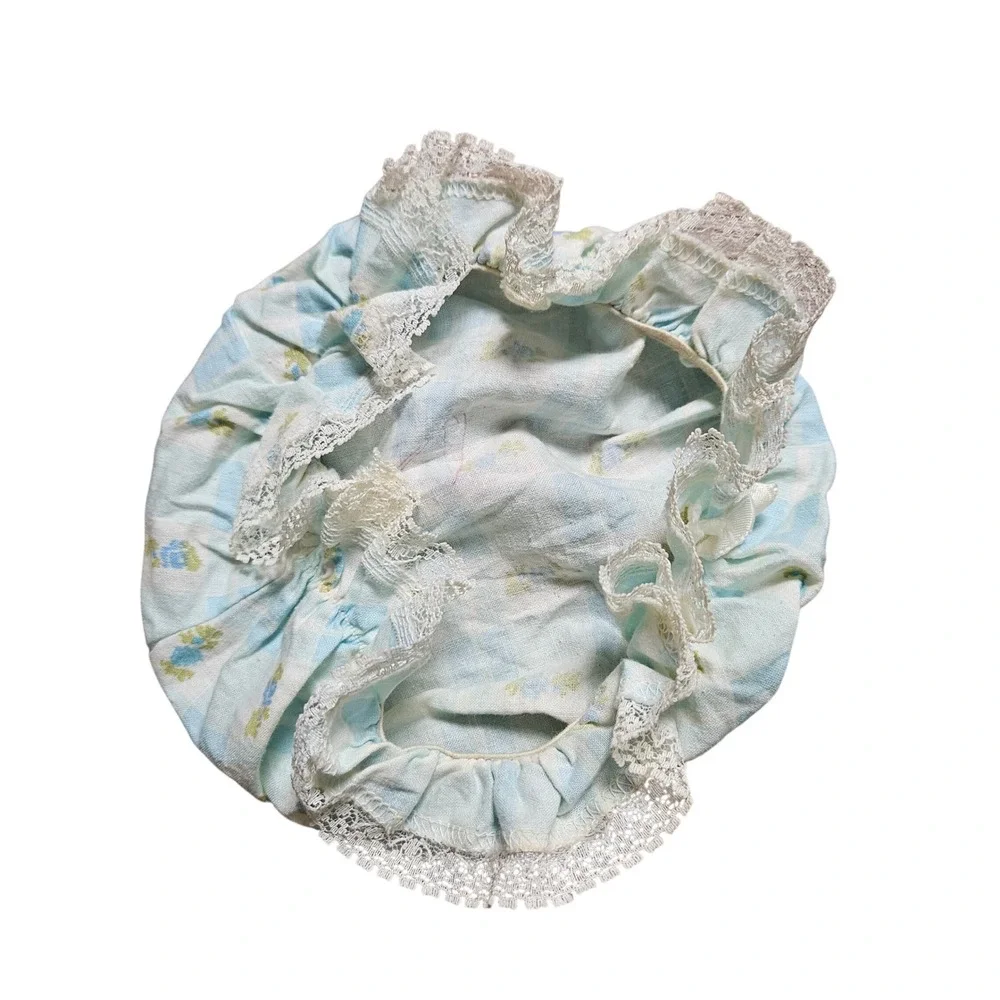 Vintage‎ 50s 60s Gingham Floral Baby Doll Bonnet Lace Trim Sun Hat Coquette